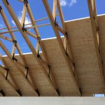 Interior roofing with timber trusses.