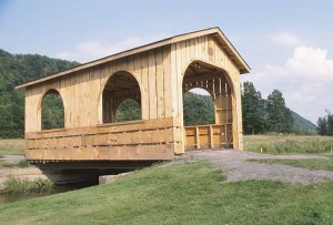 Covered wood bridge timbers
