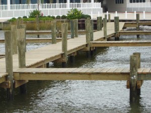 Wood pilings boat dock