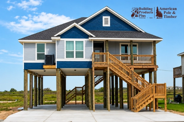 gulf coast piling requirements beach home elevated on treated wood pilings