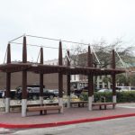 Side view of Galveston bus stop with Gun Barrel Pilings installed.