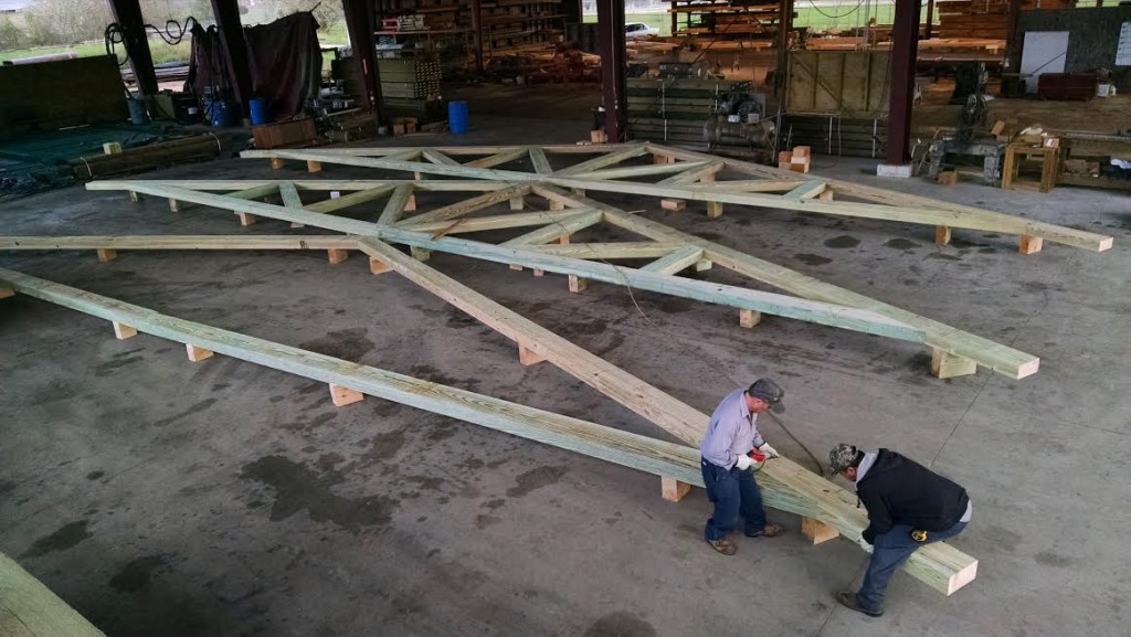 timber truss being built